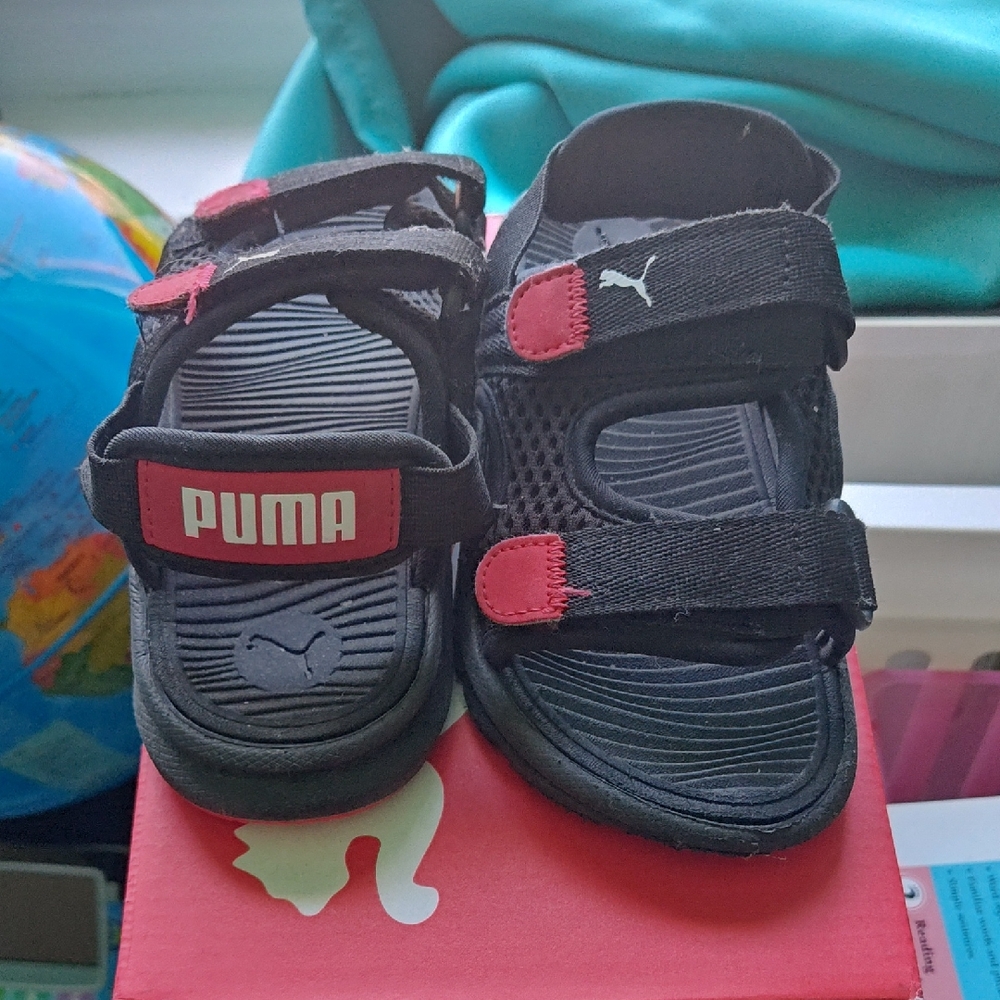 Puma Kids Black and Red Velcro Sport Sandals